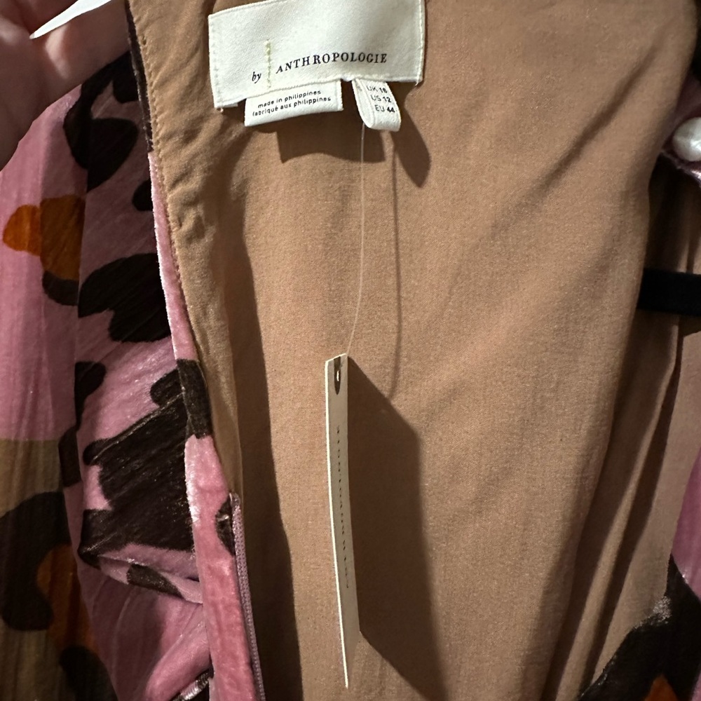 Anthropologie Pink and Brown Leopard Velvet Dress - Picture 2 of 8